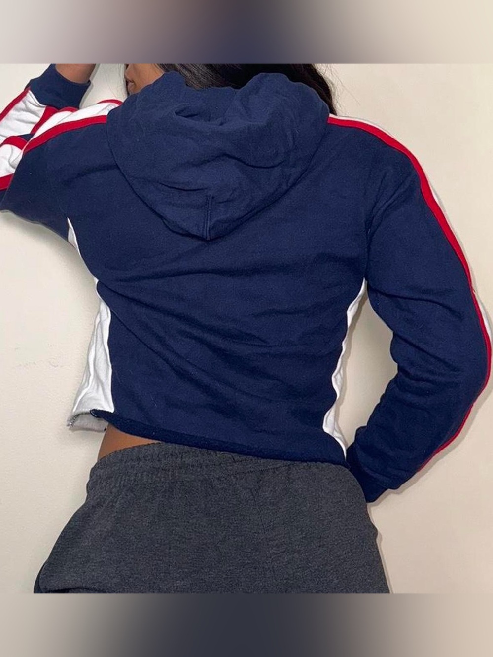 Levi's Navy Hoodie with White Panels and Red Stripe Detail - Picture 2 of 3